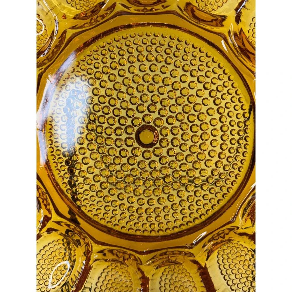 VTG Indiana Glass Tiara Hobnail Amber Deviled Egg Plate Scalloped 15 Slot 11